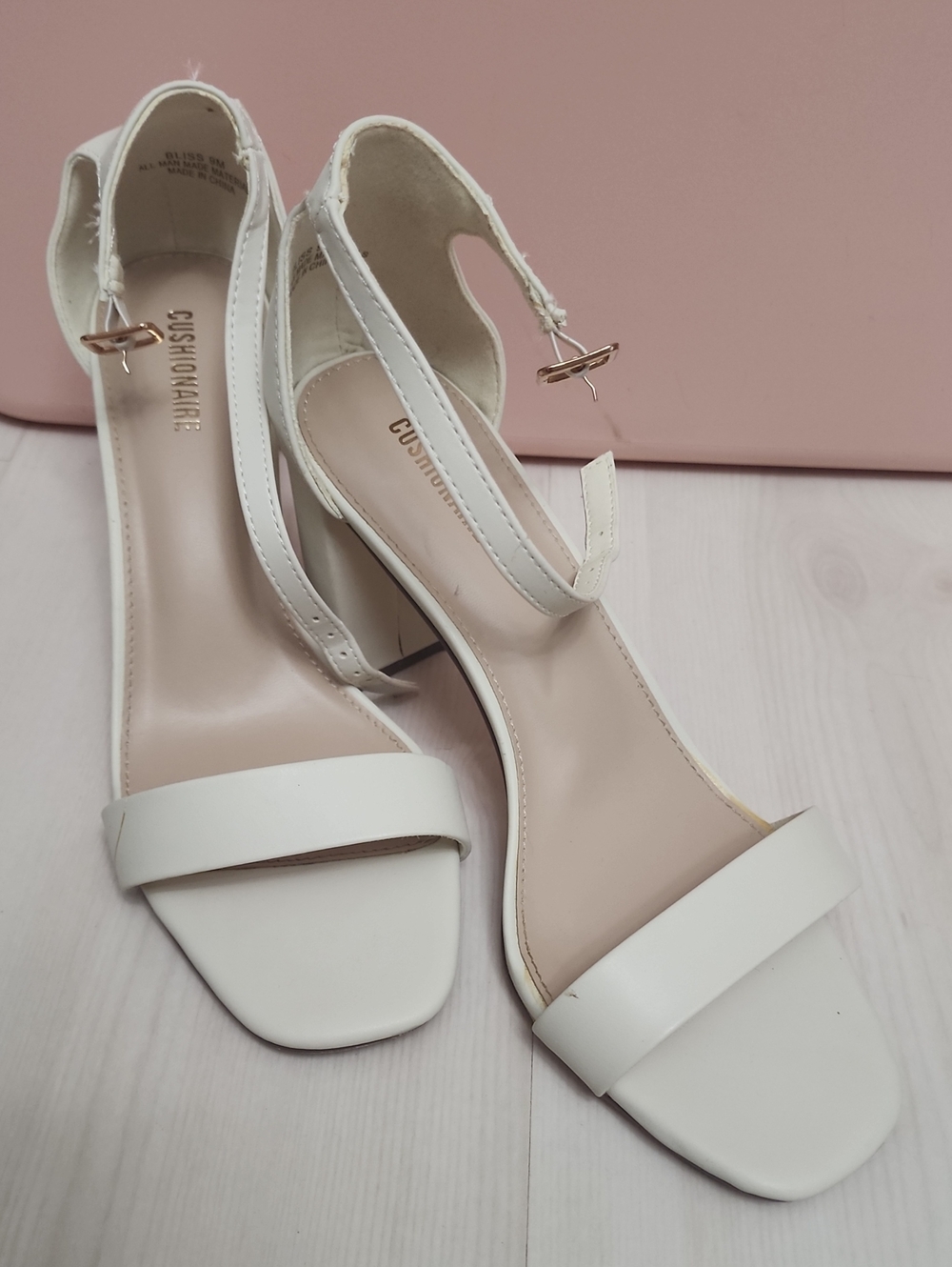 Cushionaire Women’s Ivory Ankle-Strap Block Heel Sandals